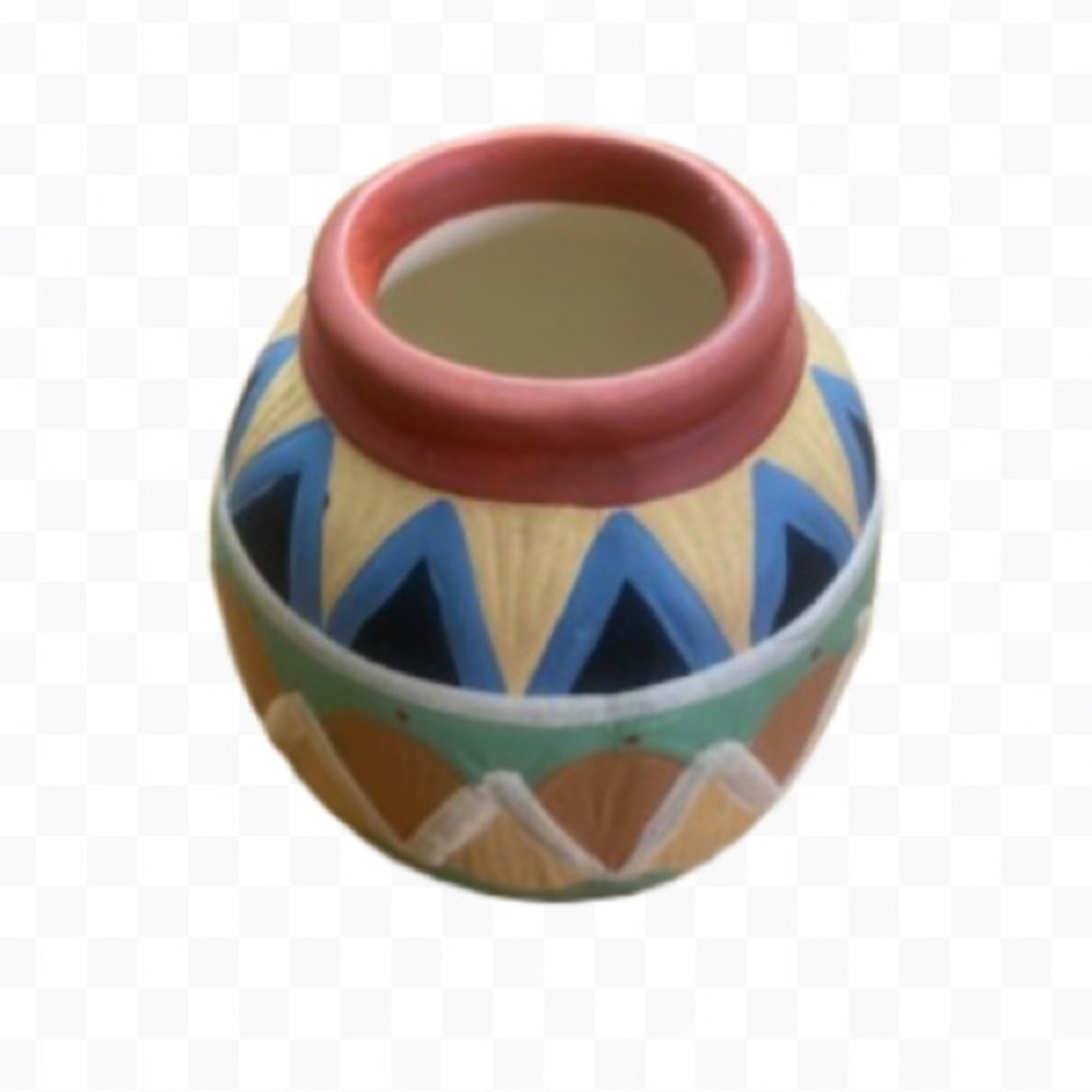 Vintage 1990’s Handpainted Clay Southwestern Style Pottery Vase Planter